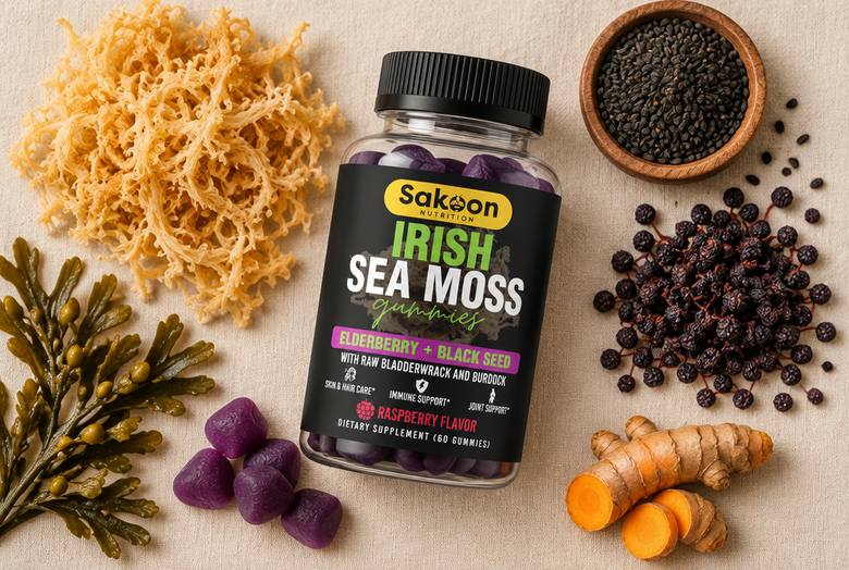 Sea moss, elderberry, burdock and black seed ingredients