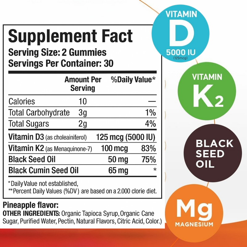 5000 IU Vitamin D3 With Vitamin K2 & Black Seed Oil
