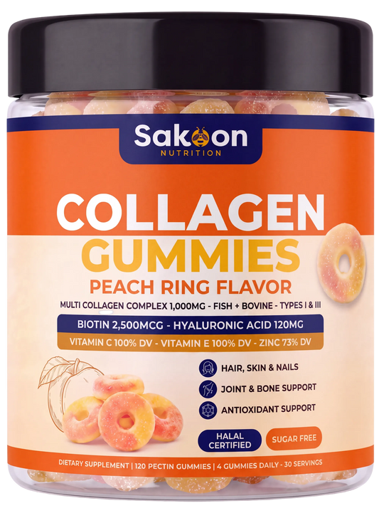 Halal Collagen Gummies for Hair, Skin & Nails - Peach, 120 Count