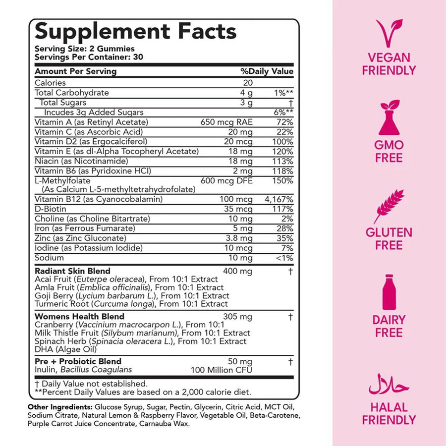 Women’s Multivitamin Gummies with Beauty, Energy & Digestive Support