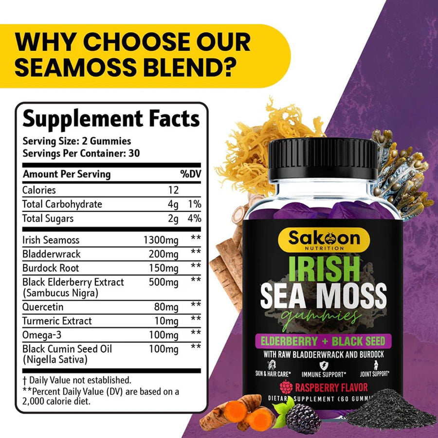 Irish Sea Moss Gummies With Elderberry & Black Seed Oil
