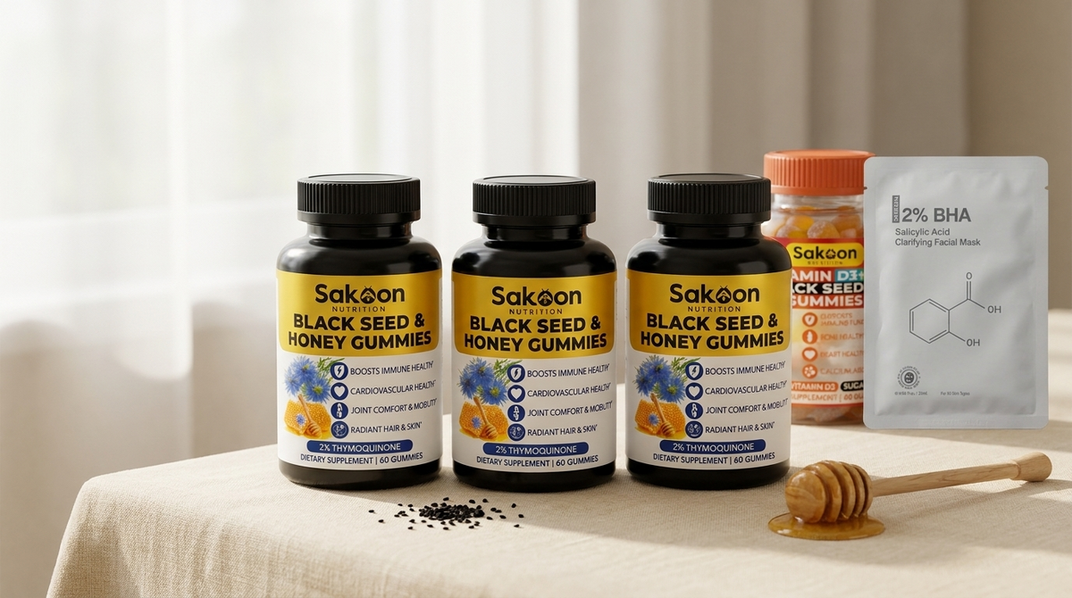 Three bottles of Black Seed Oil & Honey Gummies with free Vitamin D3+K2 and BHA mask gifts
